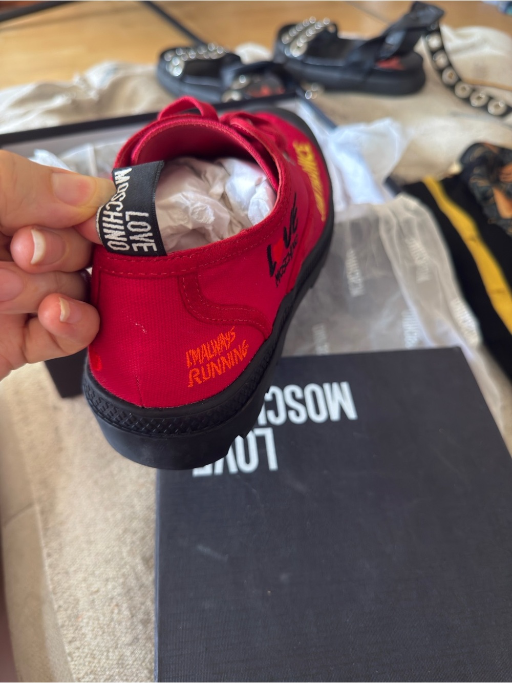 Moschino Red Canvas 'Join The Dance' Sneakers - Picture 3 of 14